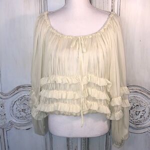 CIEL USA Soft Sheer Yellow  Multi Ruffle Poets Style Romantic Long SleeveTop S/S